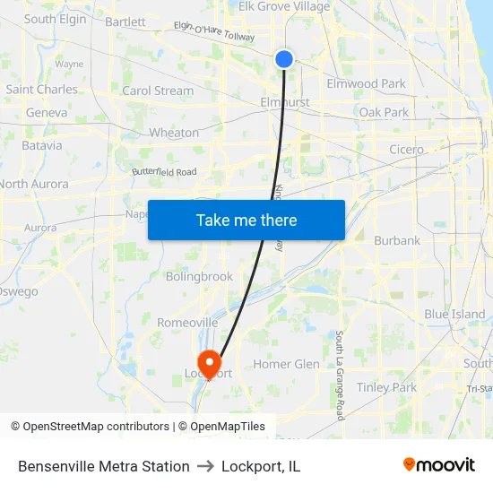 Bensenville Metra Station to Lockport, IL map