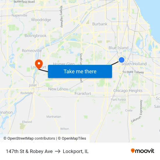 147th St & Robey Ave to Lockport, IL map