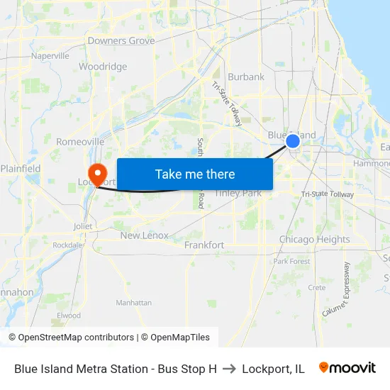 Blue Island Metra Station - Bus Stop H to Lockport, IL map