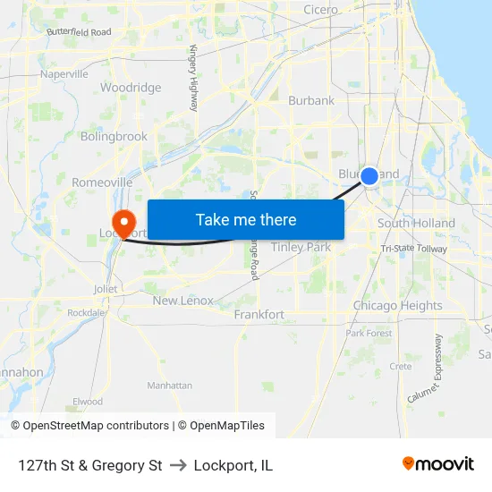 127th St & Gregory St to Lockport, IL map
