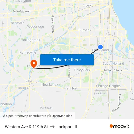Western Ave & 119th St to Lockport, IL map