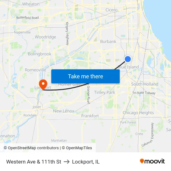 Western Ave & 111th St to Lockport, IL map