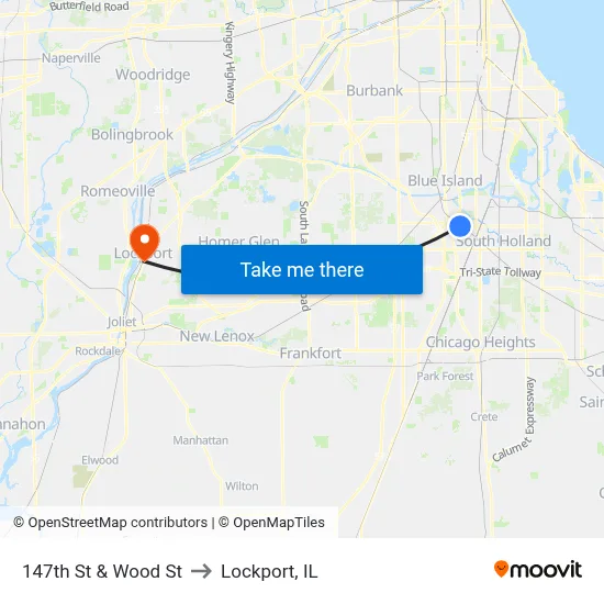 147th St & Wood St to Lockport, IL map