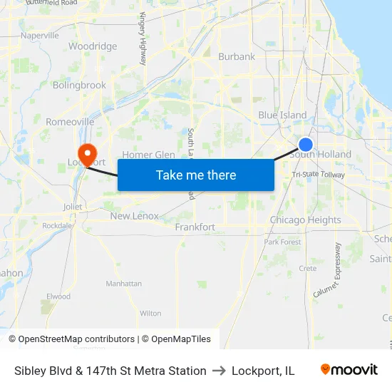 Sibley Blvd & 147th St Metra Station to Lockport, IL map