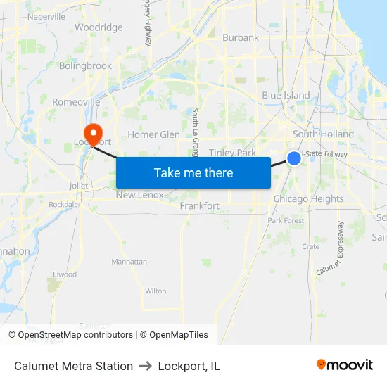 Calumet Metra Station to Lockport, IL map