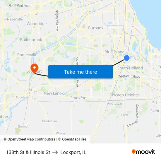 138th St & Illinois St to Lockport, IL map