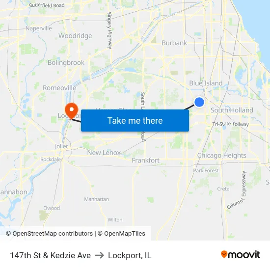 147th St & Kedzie Ave to Lockport, IL map