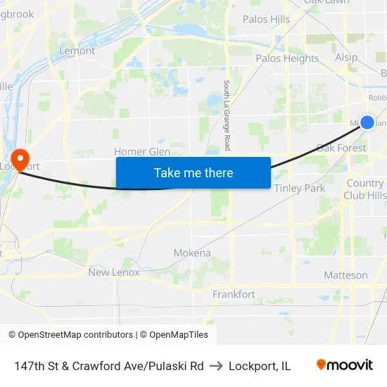 147th St & Crawford Ave/Pulaski Rd to Lockport, IL map