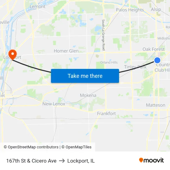 167th St & Cicero Ave to Lockport, IL map