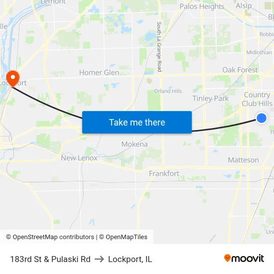 183rd St & Pulaski Rd to Lockport, IL map