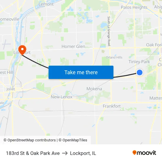 183rd St & Oak Park Ave to Lockport, IL map