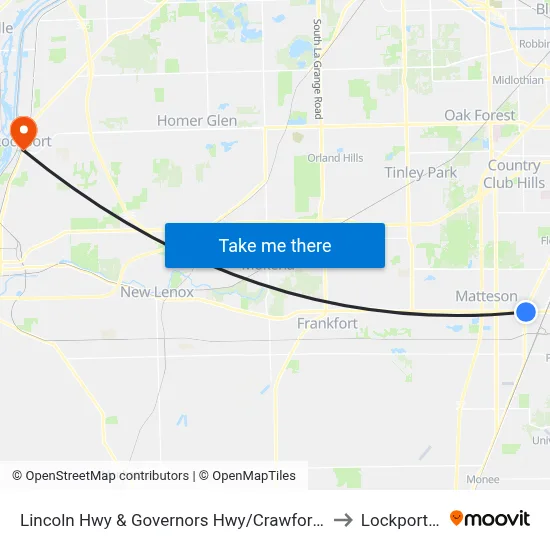 Lincoln Hwy & Governors Hwy/Crawford Ave to Lockport, IL map