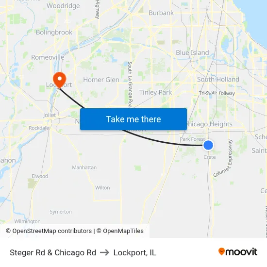 Steger Rd & Chicago Rd to Lockport, IL map