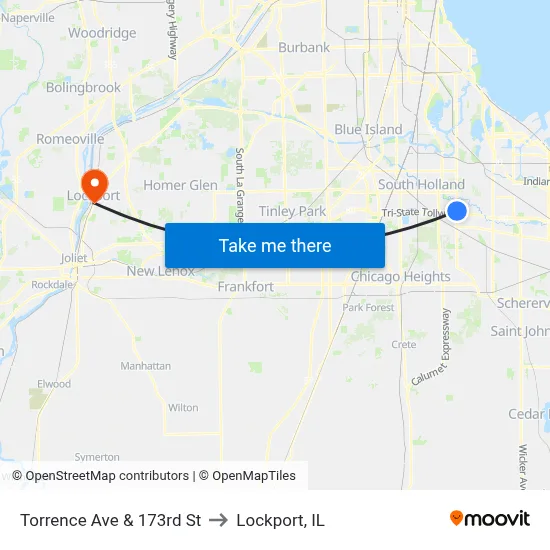 Torrence Ave & 173rd St to Lockport, IL map