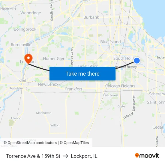 Torrence Ave & 159th St to Lockport, IL map