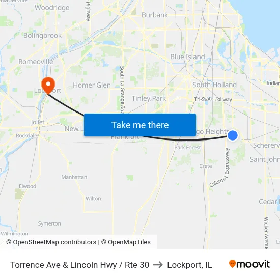 Torrence Ave & Lincoln Hwy / Rte 30 to Lockport, IL map