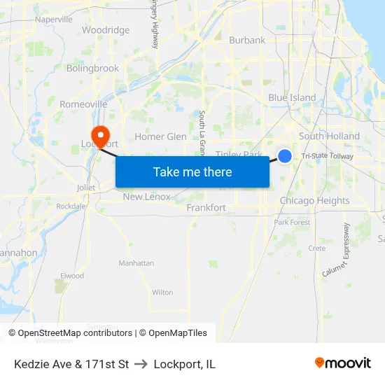 Kedzie Ave & 171st St to Lockport, IL map