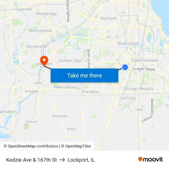 Kedzie Ave & 167th St to Lockport, IL map