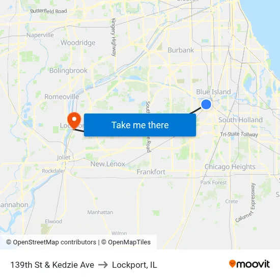 139th St & Kedzie Ave to Lockport, IL map