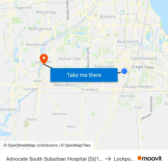 Advocate South Suburban Hospital (S)(17800 Kedzie) to Lockport, IL map