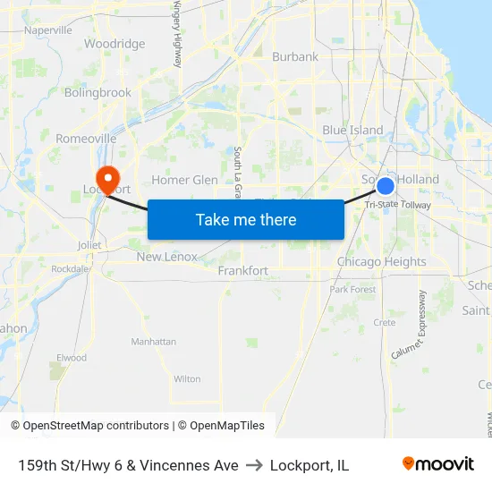 159th St/Hwy 6 & Vincennes Ave to Lockport, IL map