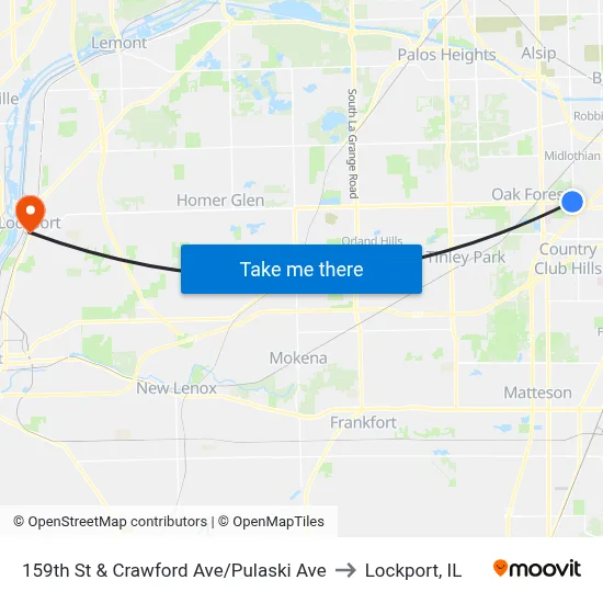159th St & Crawford Ave/Pulaski Ave to Lockport, IL map
