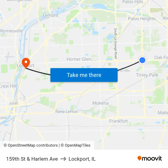 159th St & Harlem Ave to Lockport, IL map