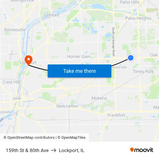159th St & 80th Ave to Lockport, IL map