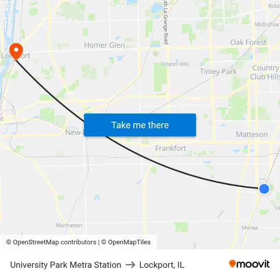 University Park Metra Station to Lockport, IL map
