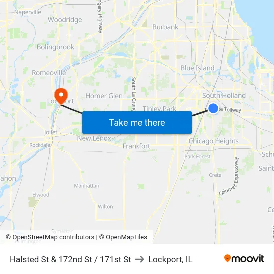 Halsted St & 172nd St / 171st St to Lockport, IL map