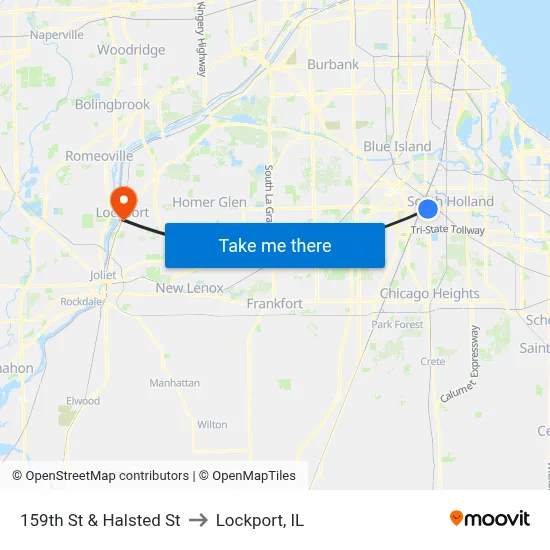 159th St & Halsted St to Lockport, IL map