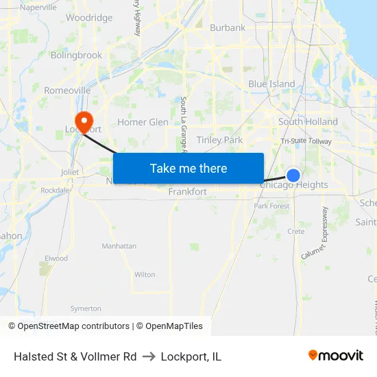 Halsted St & Vollmer Rd to Lockport, IL map
