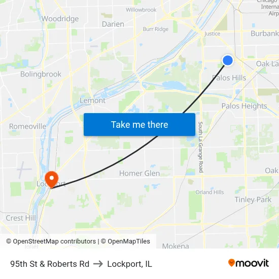 95th St & Roberts Rd to Lockport, IL map