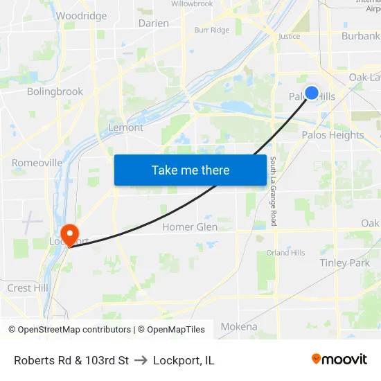 Roberts Rd & 103rd St to Lockport, IL map