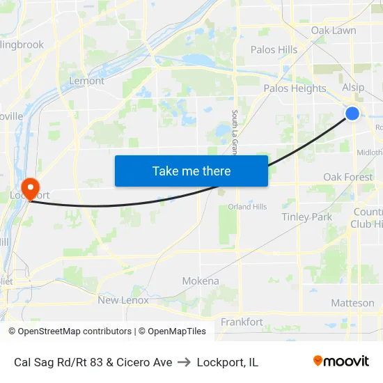 Cal Sag Rd/Rt 83 & Cicero Ave to Lockport, IL map