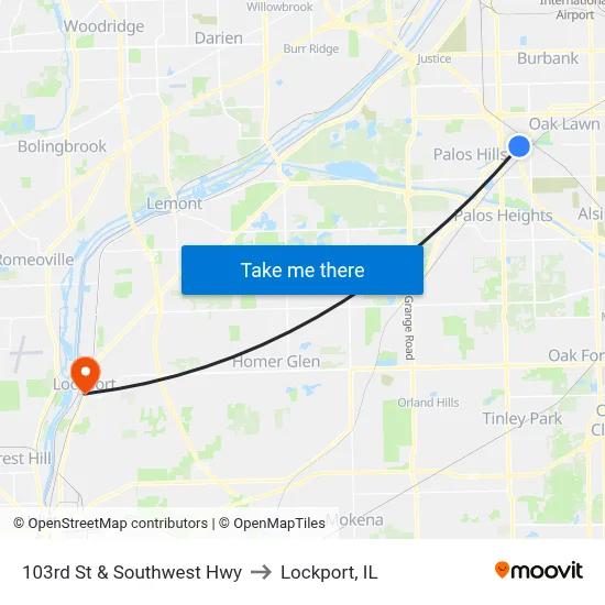 103rd St & Southwest Hwy to Lockport, IL map