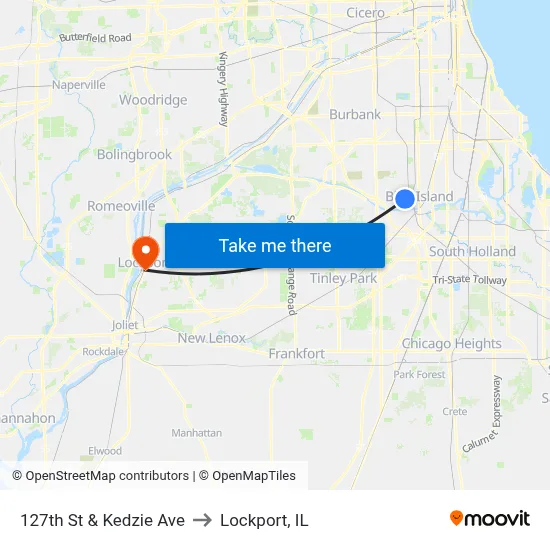 127th St & Kedzie Ave to Lockport, IL map