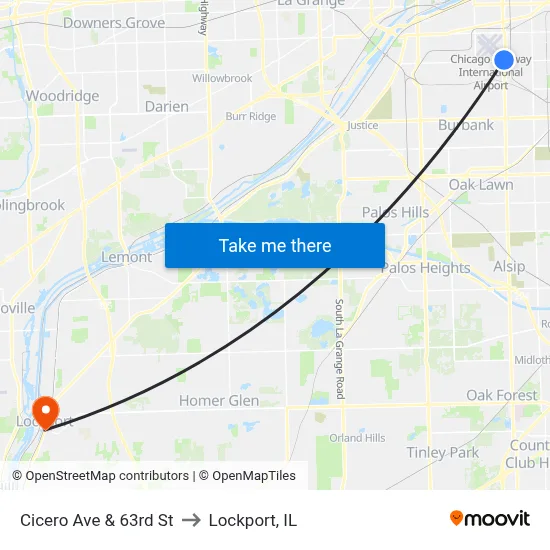 Cicero Ave & 63rd St to Lockport, IL map