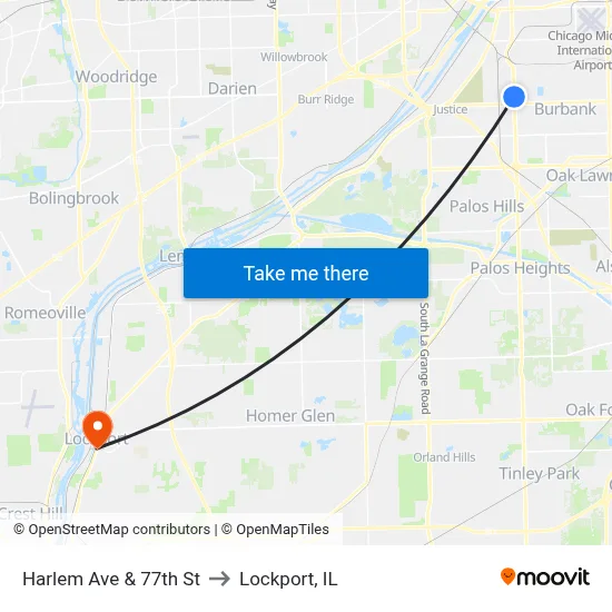 Harlem Ave & 77th St to Lockport, IL map