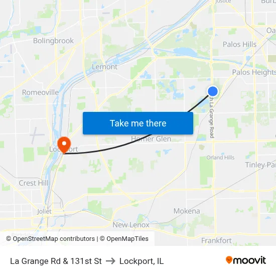 La Grange Rd & 131st St to Lockport, IL map