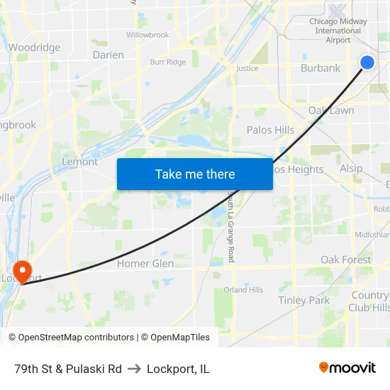 79th St & Pulaski Rd to Lockport, IL map