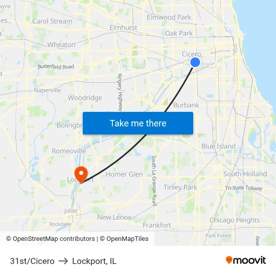 31st/Cicero to Lockport, IL map