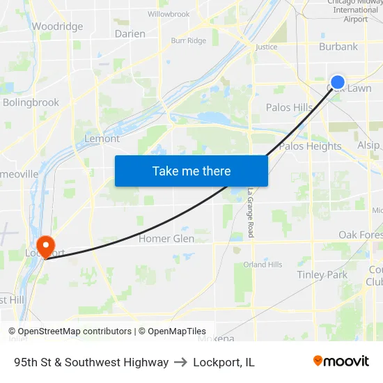 95th St & Southwest Highway to Lockport, IL map