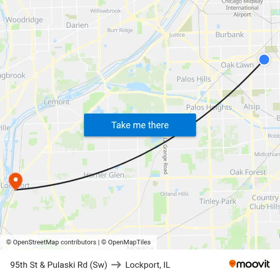 95th St & Pulaski Rd (Sw) to Lockport, IL map