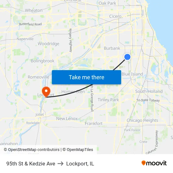 95th St & Kedzie Ave to Lockport, IL map