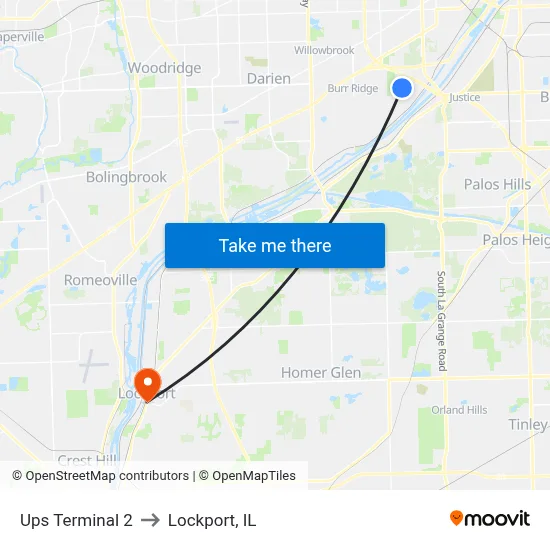 Ups Terminal 2 to Lockport, IL map