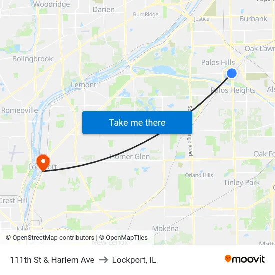 111th St & Harlem Ave to Lockport, IL map
