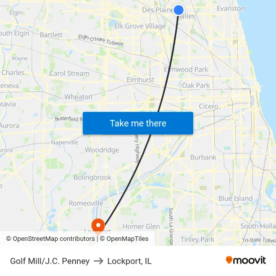 Golf Mill/J.C. Penney to Lockport, IL map