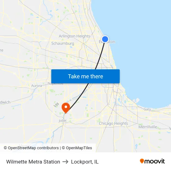 Wilmette Metra Station to Lockport, IL map