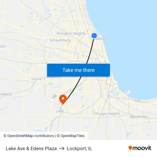 Lake Ave & Edens Plaza to Lockport, IL map